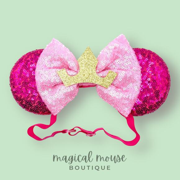 👑 Aurora Elastic Minnie Ears | Sleeping Beauty-Inspired Adjustable Ears Headband - Picture 1 of 5